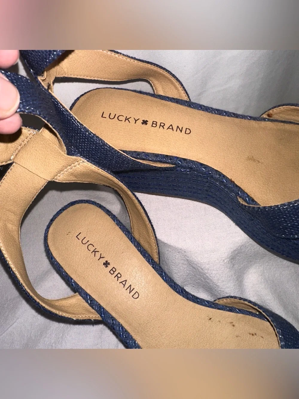 Lucky Brand Women's Size 7 Blue Denim Look Platform Sandals 2.5” Heels